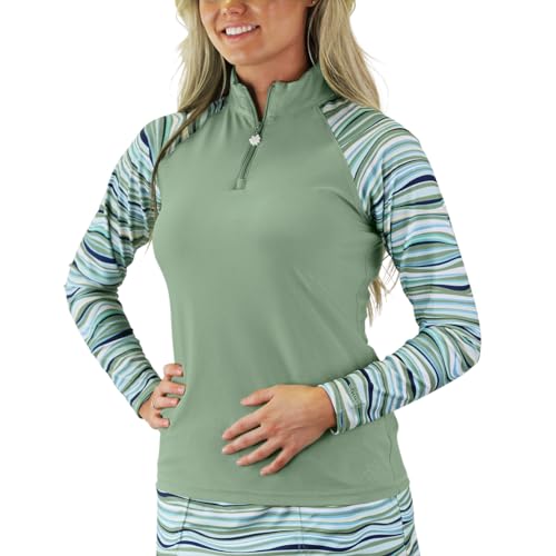 UV SKINZ UPF 50+ Womens LS 1/4 Zip Sun & Swim Shirt - Serene Waves